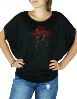 Femme au Chapeau - T-shirt femme Manches Chauve Souris