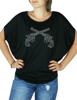 Pistolets Strass - T-shirt femme Manches Chauve Souris
