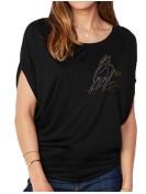 Cheval Au Galop Strass- T-shirt femme Manches Chauve Souris