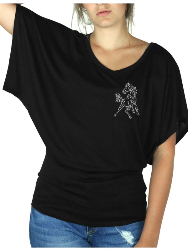 Mini Cheval Strass - T-shirt femme Manches Papillon