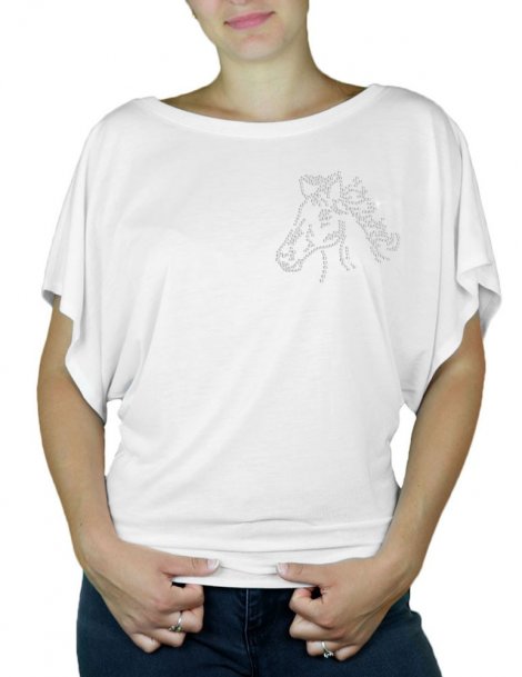 Tête de Cheval Strass - T-shirt femme Manches Papillon