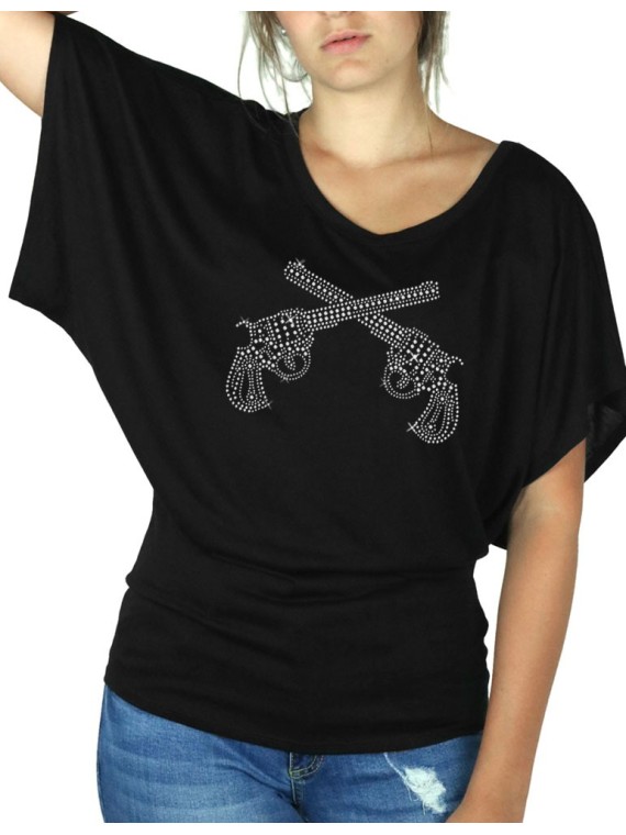Pistolets Strass - T-shirt femme Manches Papillon