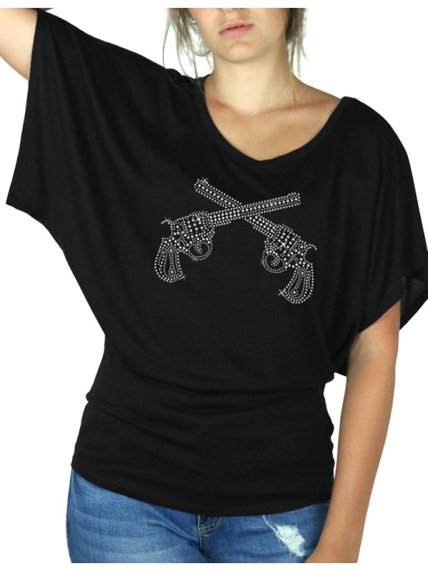 Pistolets Strass - T-shirt femme Manches Papillon