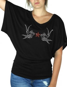 Hirondelles Rock'n Roll - T-shirt femme Manches Papillon