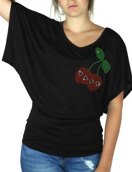 Cerises Tête de Mort - T-shirt femme Manches Papillon