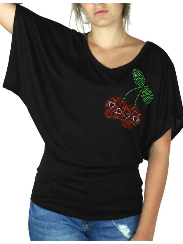 Cerises Tête de Mort - T-shirt femme Manches Papillon
