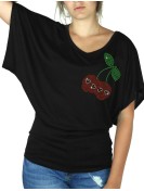Cerises Tête de Mort - T-shirt femme Manches Papillon