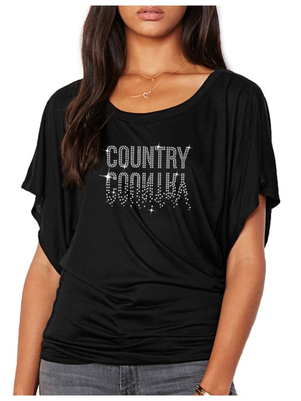 strass country en miroir tee shirt femme