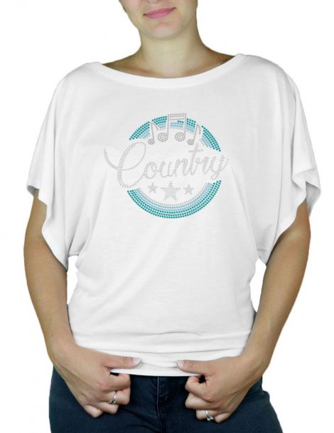 tshirt manches papillon avec un motif strass country