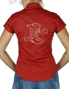 Country music rhinestone design on the back of western shirt