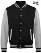 Varsity college jacket or teddy with gray sleeves