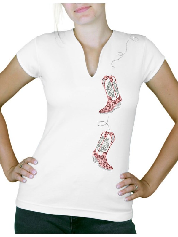 tee shirt strass motif country deux bottes strass et paillette