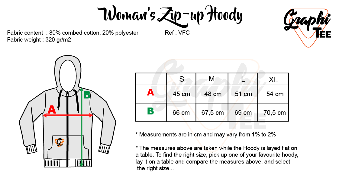 Size guide for lady hooded