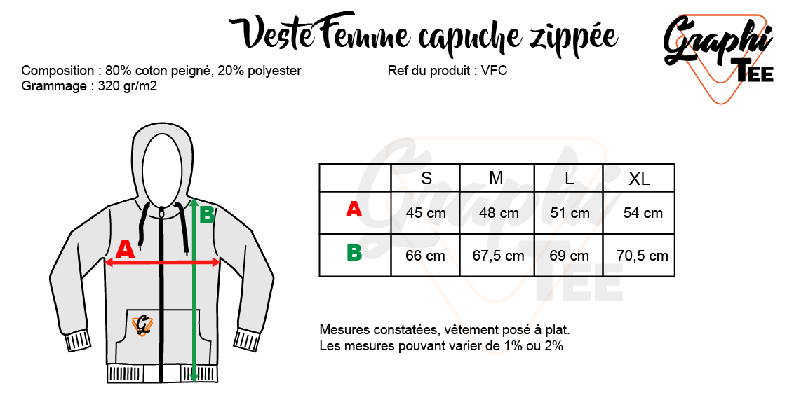 guide des tailles des sweats à capuche femme