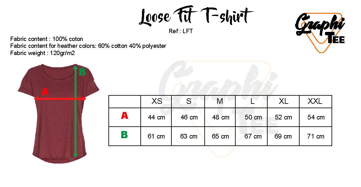 Size chart for loose fit tee