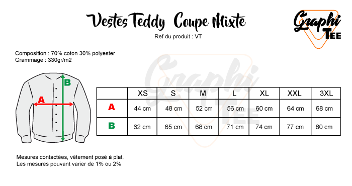 Guide des tailles Teddy varsity coupe mixte