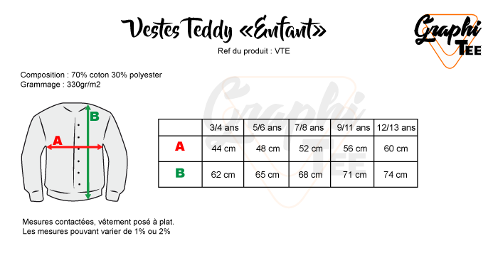 mesures veste teddy enfant